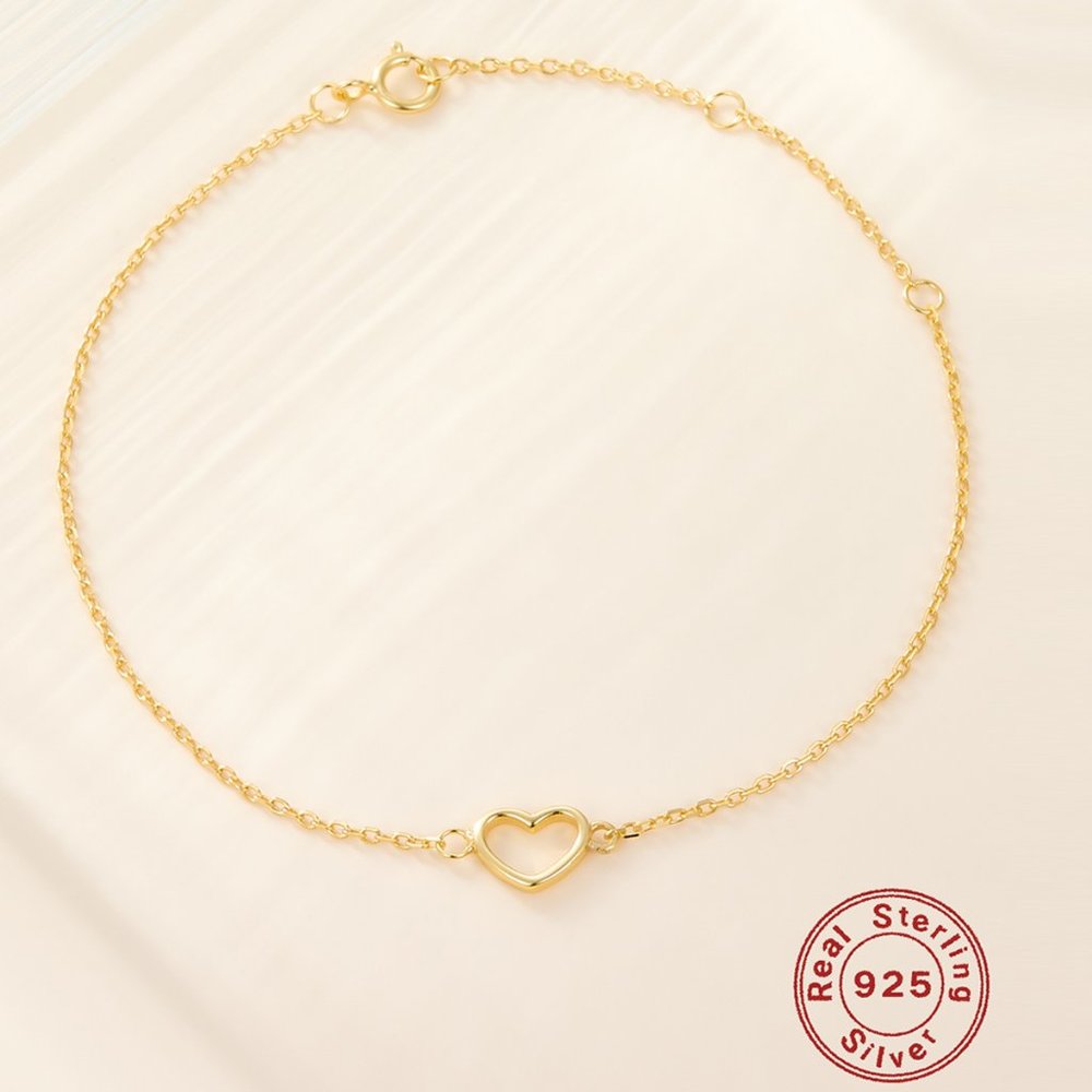 3/$35 18K Gold Plated 925 Real Sterling Silver Heart Shape Chain Bracelet